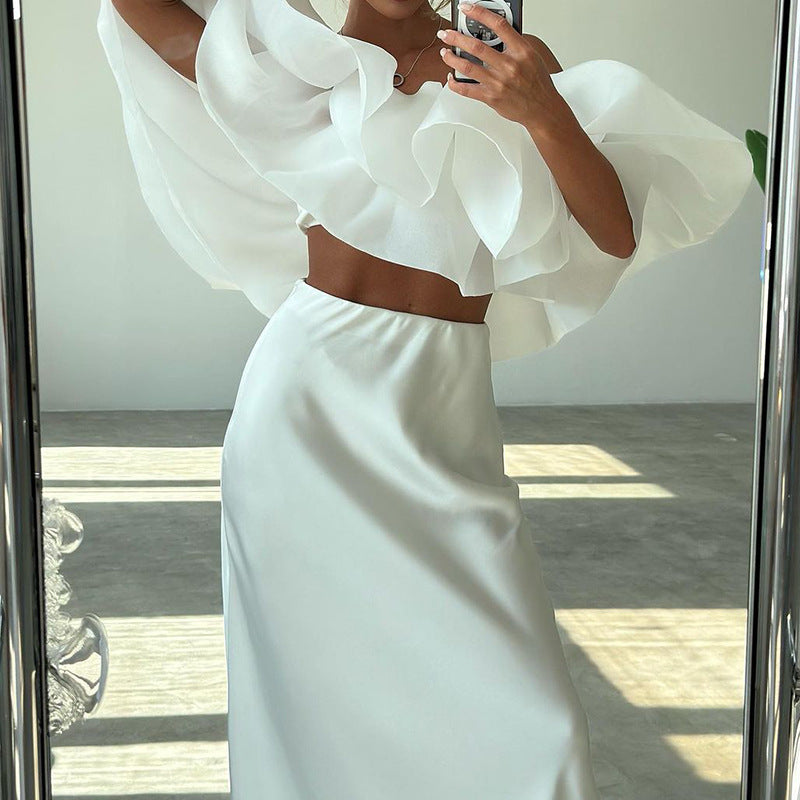 Elegant Off-shoulder Top Skirt Suit Women