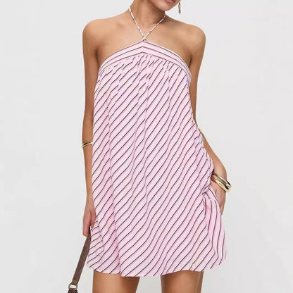 Wear Women's Striped Halter Backless Dress