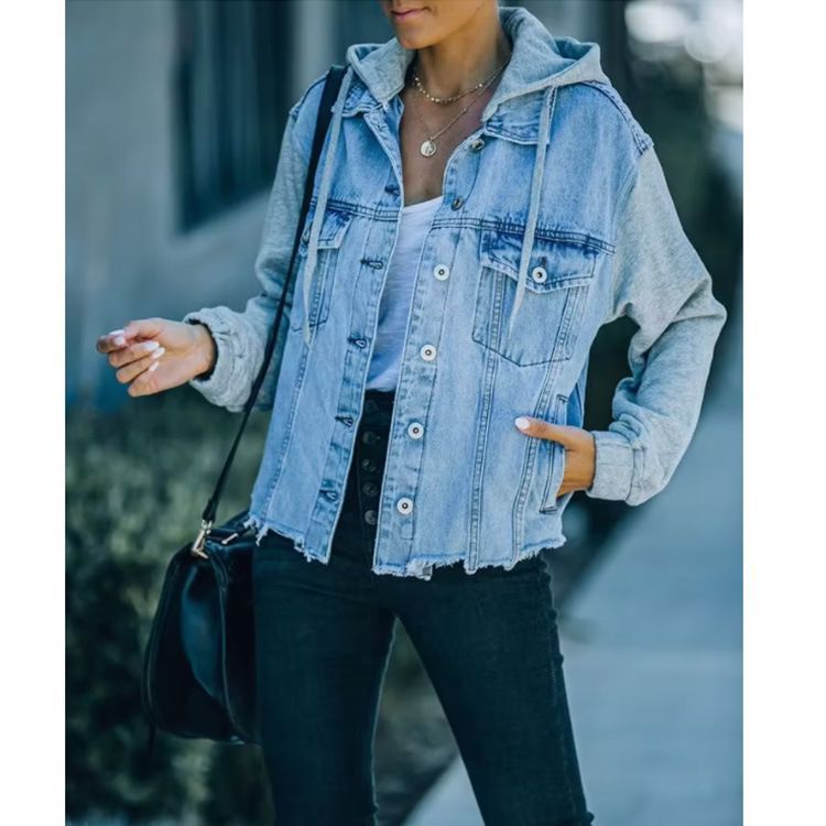 Loose Casual Large Denim Hoodie Coat