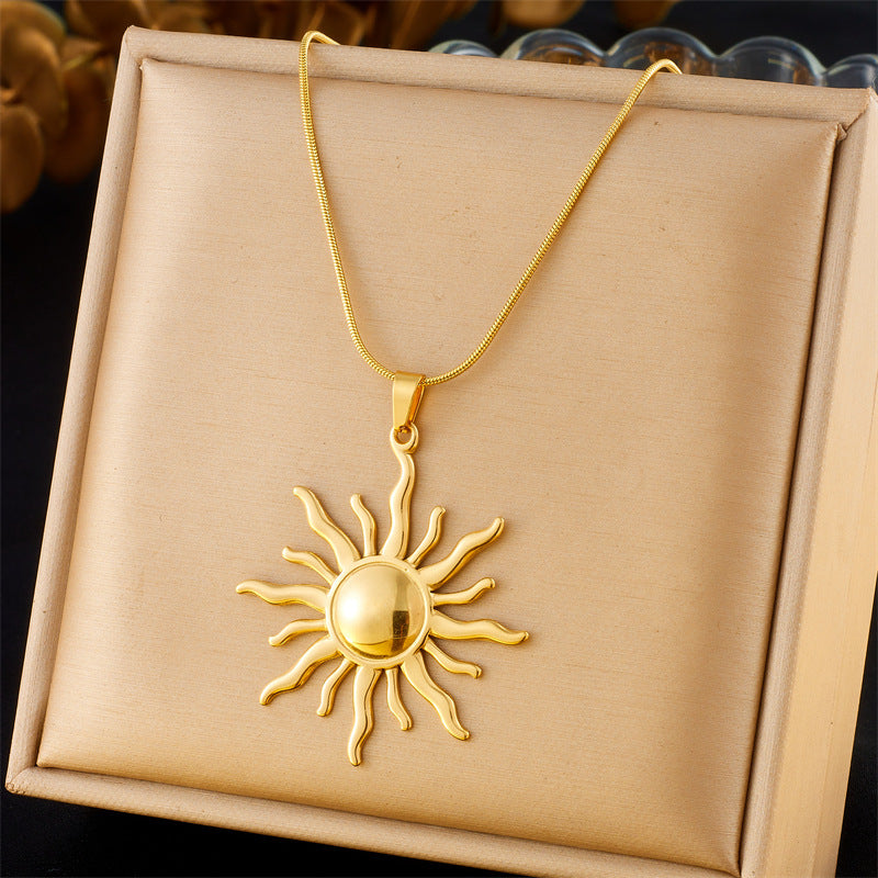 Fashion Special-interest Gold Plated Stainless Steel Sun Necklace