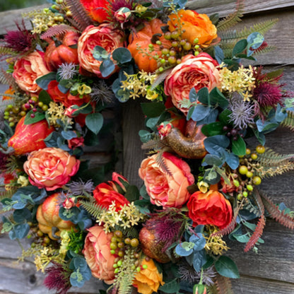 New Autumn Peony Halloween Pumpkin Wreath Home Decor