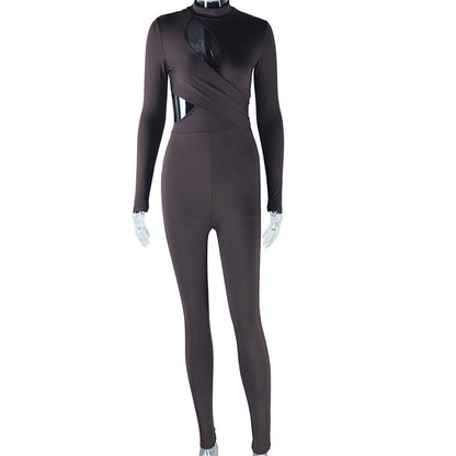 Damen Jumpsuit mit Rundhalsausschnitt, ausgehöhltem Pullover und langen Ärmeln