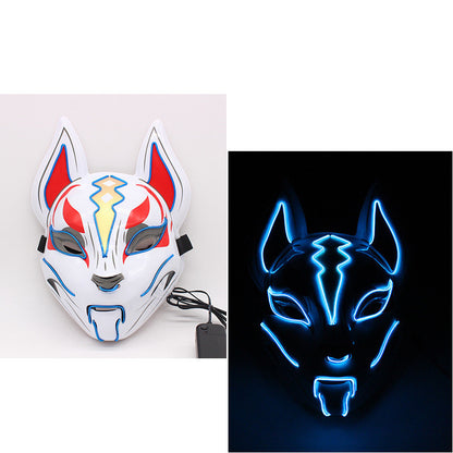 Glowing Cat Face Mask For Women Demon Slayer Cold Light Fox Mask Masquerade Cosplay Props Bar Haunted House Christmas Decor