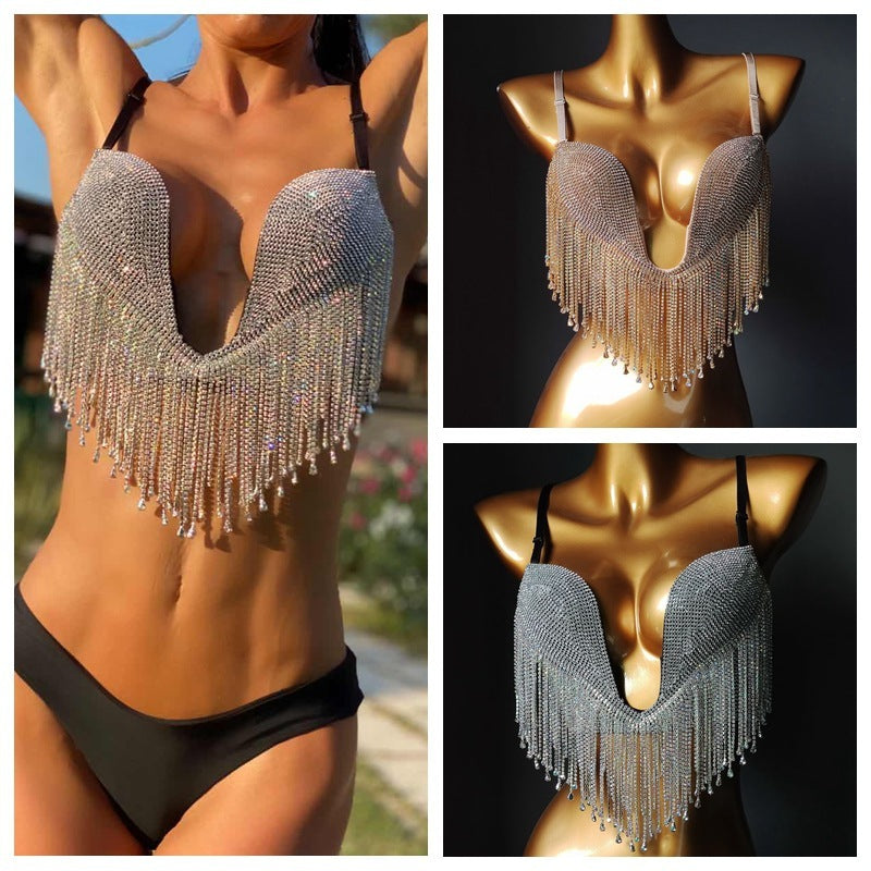 Diamond Tassel Deep And Micro Hard Cup Bikini