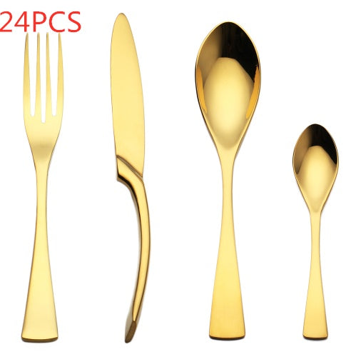 4PCS Set Black Stainless Steel Cutlery Korean Dinnerware Set Gifts Mirror Polishing Silverware Sets Scoop Knife and Fork Sets