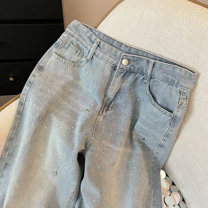 Women's High Waist Slimming And Wide Leg Denim Trousers