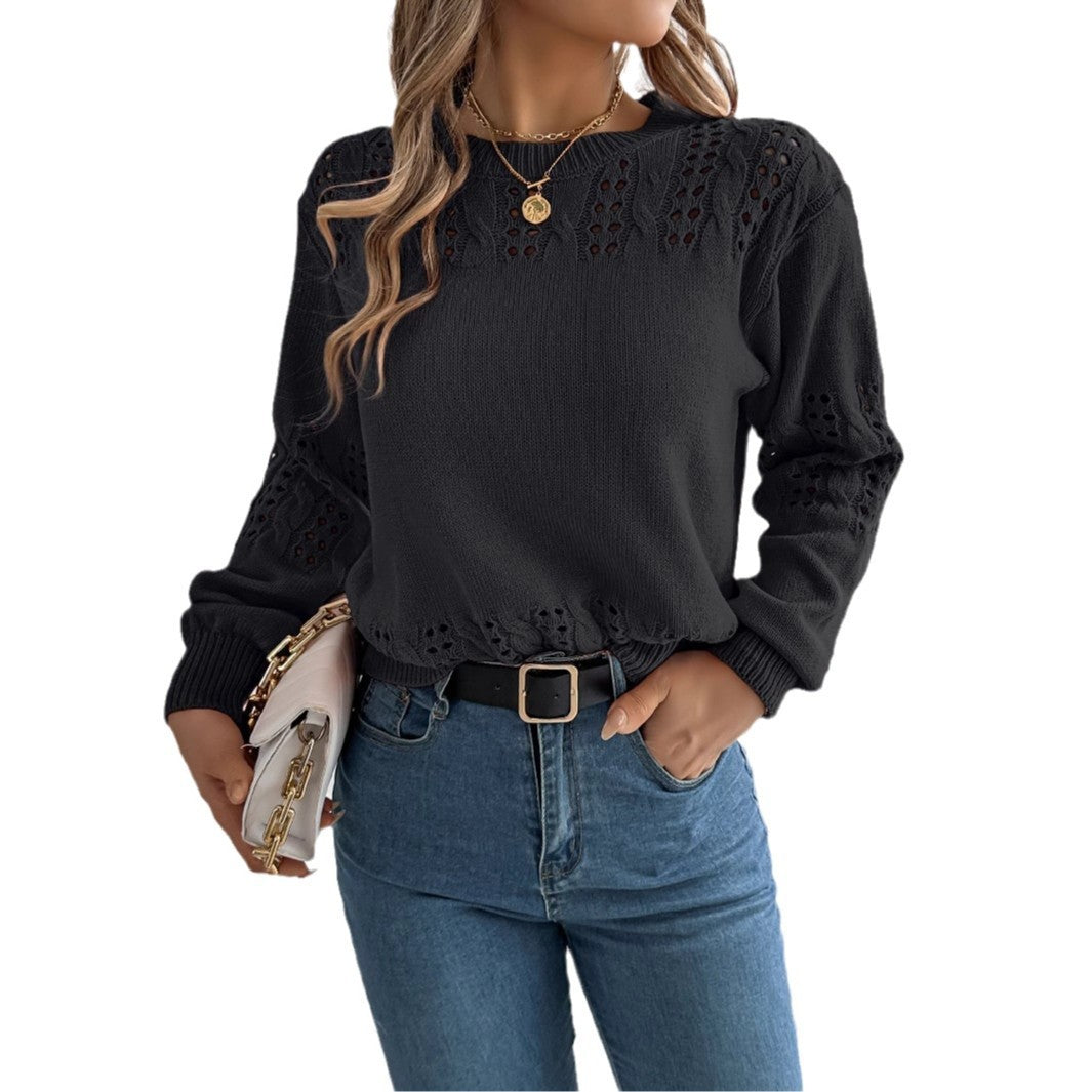 Hollow-out Lantern Sleeve Pullover Sweaters Women's Clothing