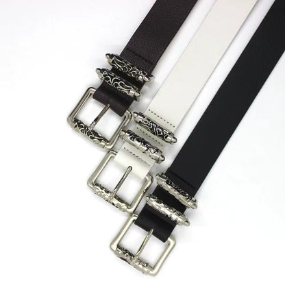 New Style Silver Alloy Carved Roller Hollow Crook Pin Buckle Belt