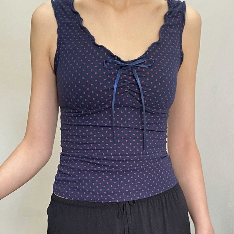 Women's Polka Dot Inner Knitted Sleeveless Top