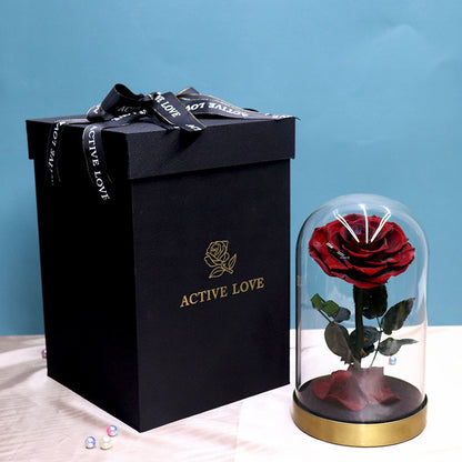 Metal Base Immortal Flower Glass Cover Gift Box