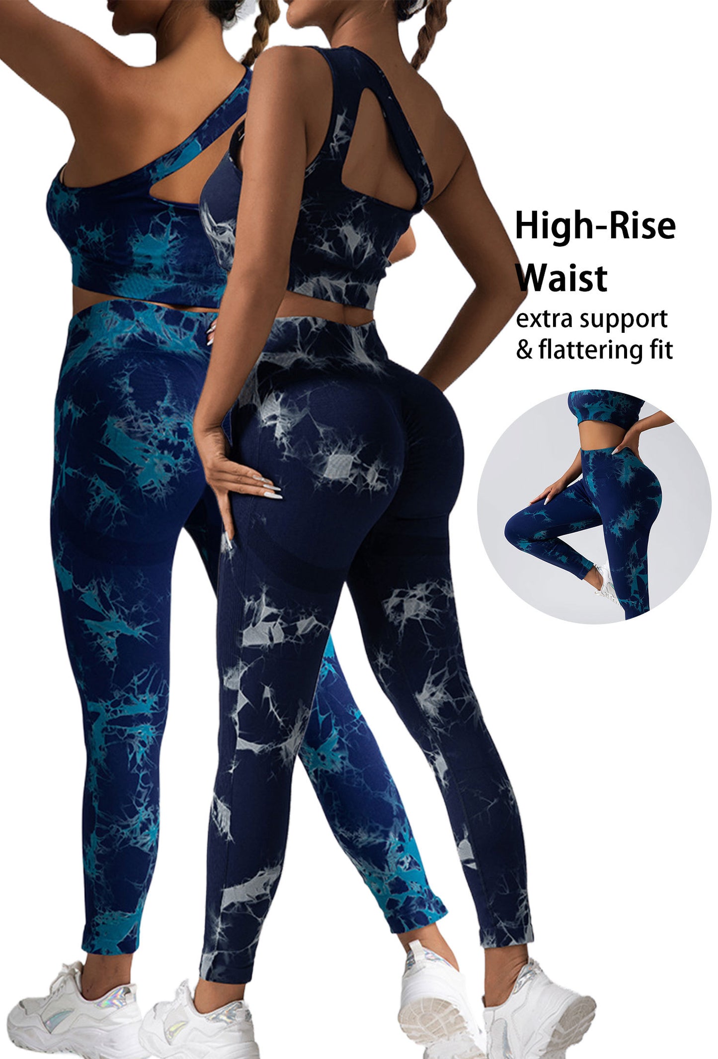 2 Pack Womens Workout Leggings Tie Dye High Waisted Yoga Pants Seamless Scrunch Butt Lifting Compression Tights