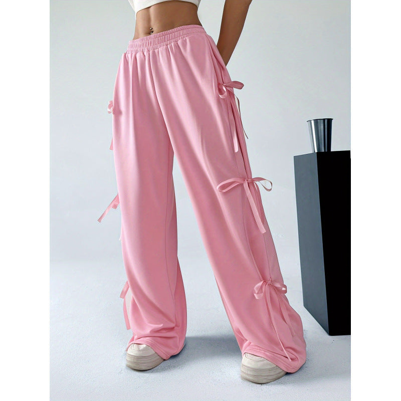 Women's Elastic Waist Contrast Color Straight-leg Trousers