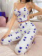 Printed Color Contrast Patchwork Pajamas Front Split Sling