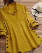 Rollable Sleeve Solid Side Button Blouse, Boho Collar Women's Clothing