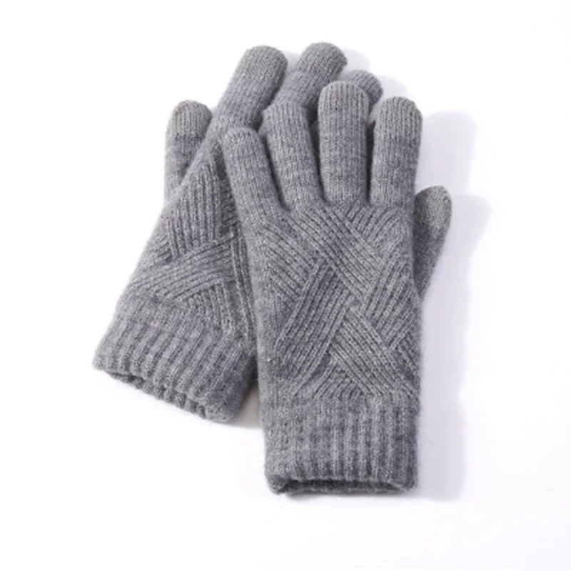 Autumn And Winter Double Layer Fleece-lined Thickened Knitting Gloves