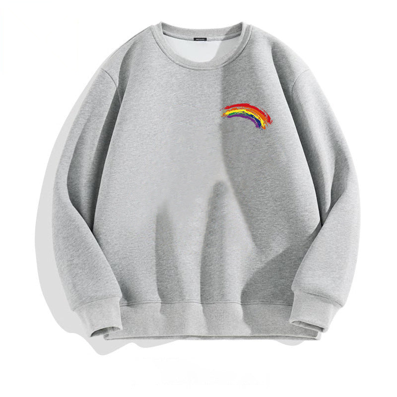 Langärmliger, einfarbiger Pullover mit Regenbogen-Druck für Damen