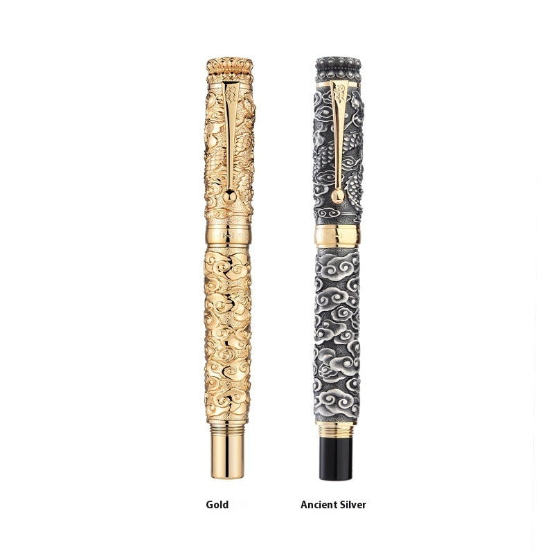 Retro Chinese Style Relief 18K Gold Plated Tip Gift Pen Two Colors