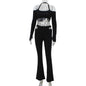 Long Sleeve Off-shoulder Cross-halterneck Short Top High Waist Flared Pants Slim Fit Suit