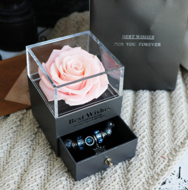 Valentines Day Gift Women Rose Jewelry Box Dried Flower Real Flowers Eternal Roses In Box