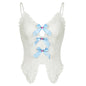 Sweet And Spicy Pure Suspenders Lace Ruffled V-neck