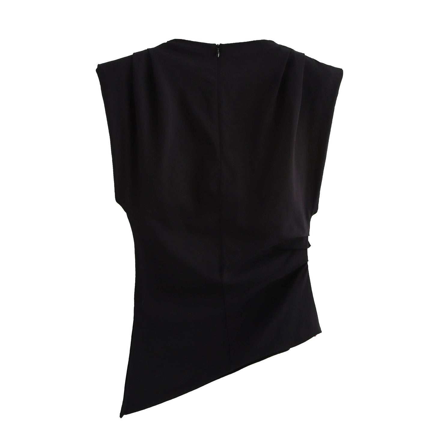 Beveled Pleated Decorative Padded Shoulder Top