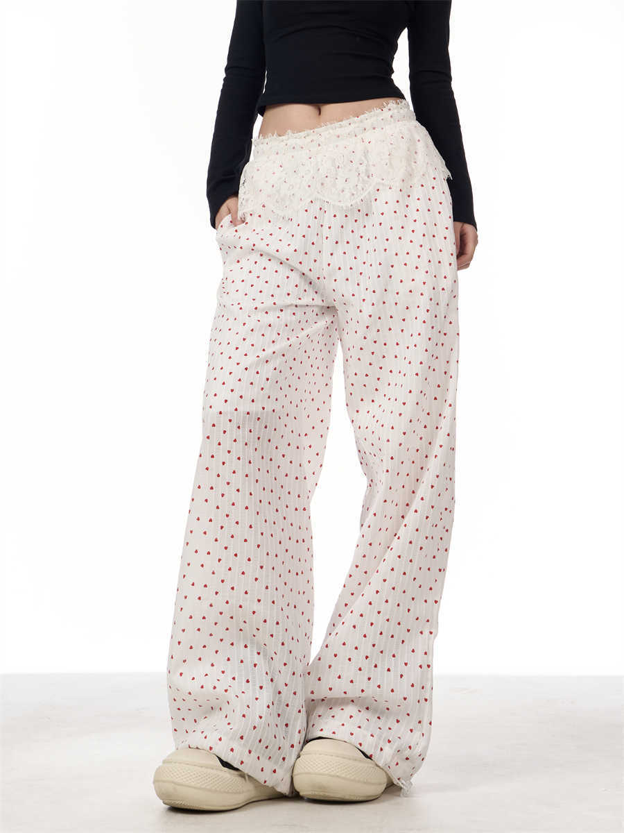 Spring American Niche Refined Handmade Lace Stitching Casual Trousers