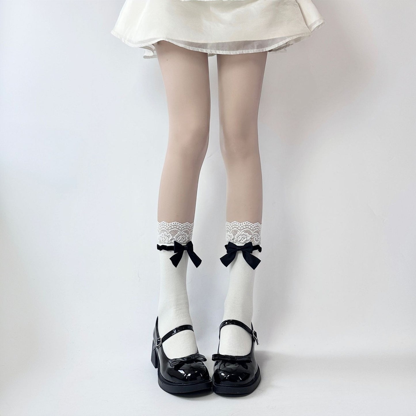 Sosete japoneze Jk Bowknot Sweet Lace Lolita Mijlocul gambei