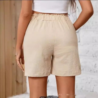 Solid Color Stretch Shorts Casual High Waist