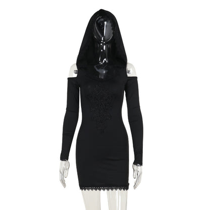 Hooded Lace Long-sleeved Dress Women