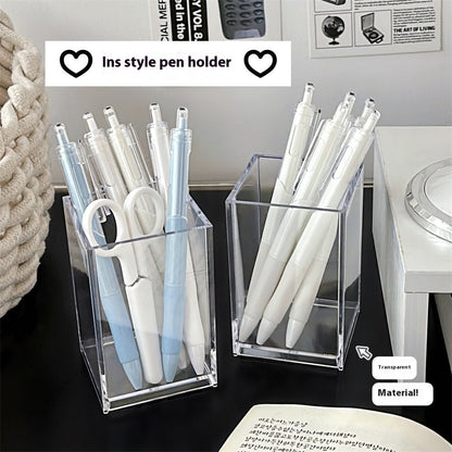 Transparent Acrylic Pen Holder Office Desk Surface Panel Stationery Student Makeup Brush Storage Bucket