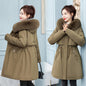 Women's Mid-length Loose Cotton Coat Fleece-lined Thickened Cinched Coat