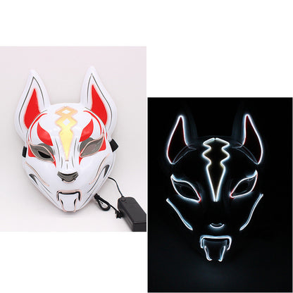 Glowing Cat Face Mask For Women Demon Slayer Cold Light Fox Mask Masquerade Cosplay Props Bar Haunted House Christmas Decor