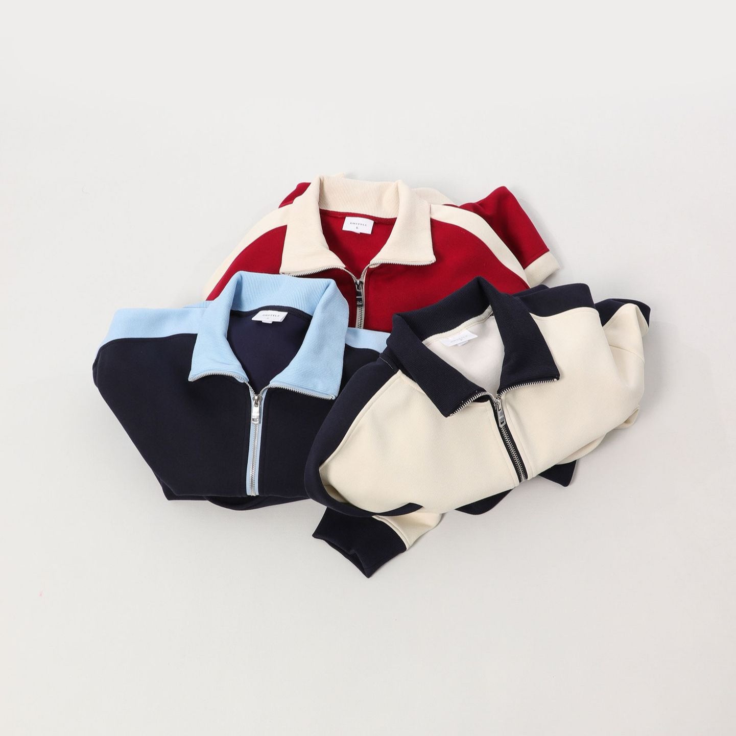 Contrast Color Double Zipper Stand Collar Sweater