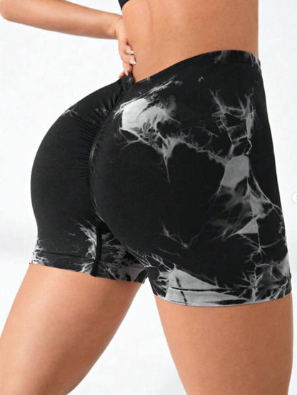 3 PACK Tie Dye Active Wear Shorts, Women Workout Shorts, High Waisted Contour Gym Yoga Biker Shorts, V Back Booty Biker Workout Gym Running Shorts