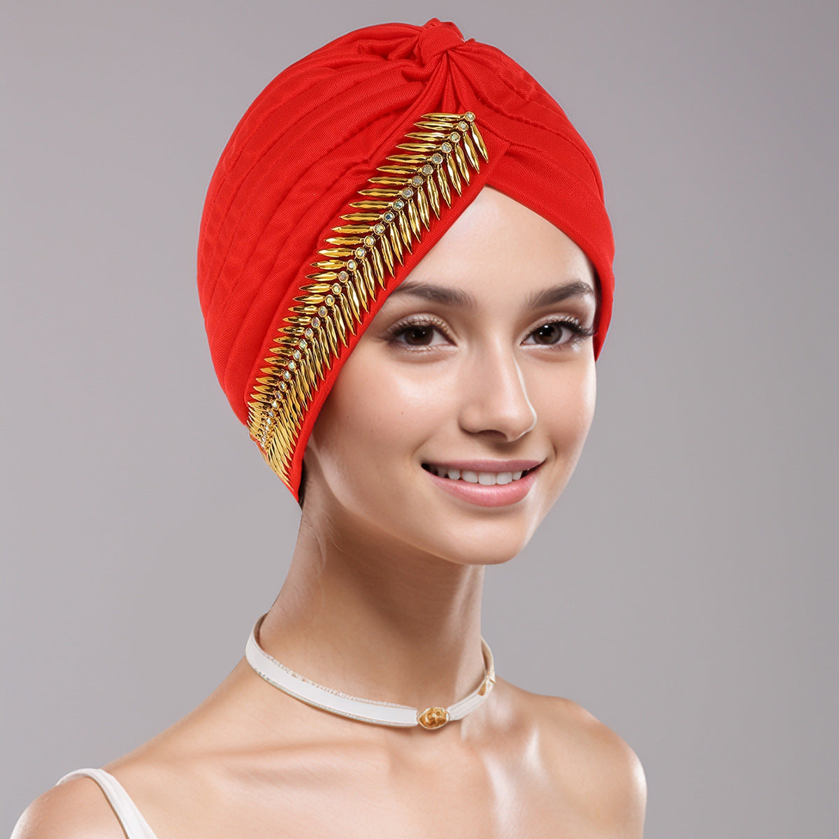 Nouă șapcă cu turban cu strasuri pentru femei, plisată elastică, eșarfă elegantă pentru cap Ramadan, șapcă chimio, pălărie africană de nuntă