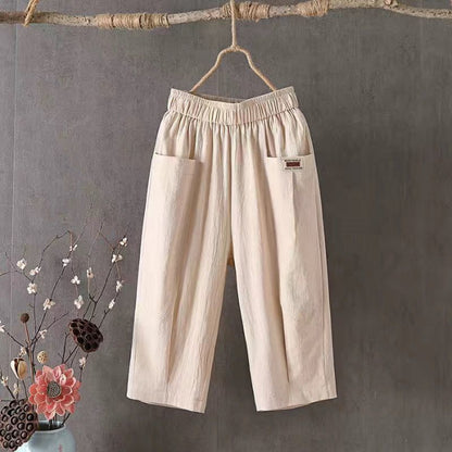 Linen Elastic Waist All-matching Casual Pants