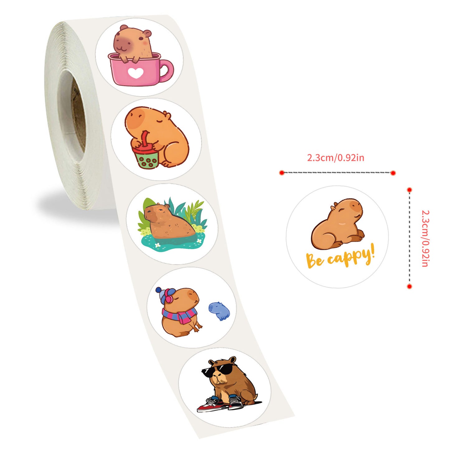 500 Stickersroll Cartoon Capybara Roll Stickers Children's Color Stickers Decorative Notebook Guitar Stickers