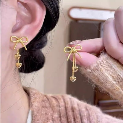 Dual-wear Sweet Bow Tassel Earrings