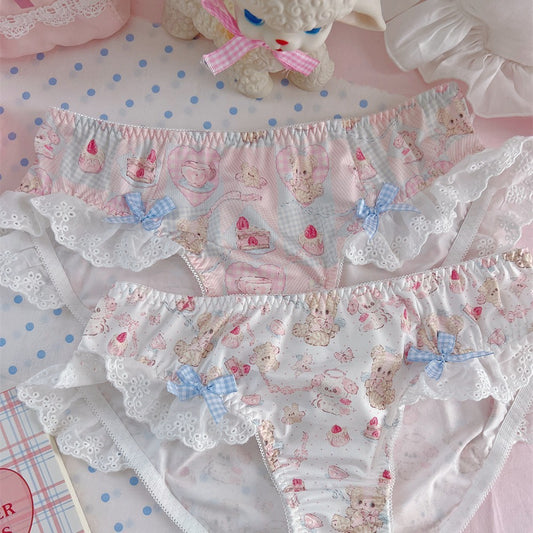 Lace Bow Bear Dessert Printed Shorts