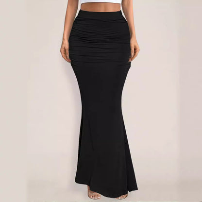 European And American Sexy Slim Hip Pleated Wide Hem Long Dress