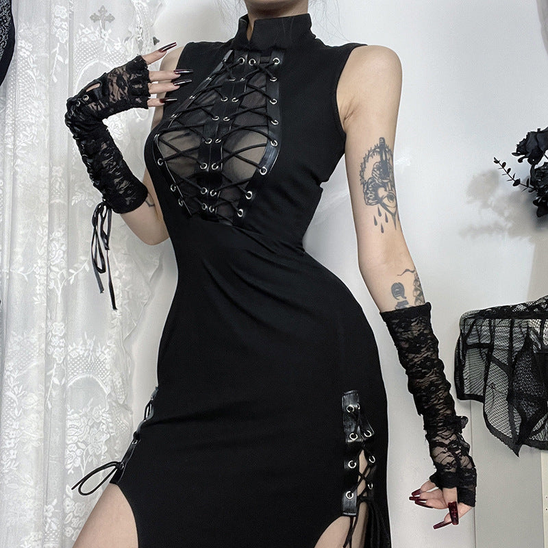 Durchsichtiges Kleid mit Heavy-Metal-Riemen für Damen