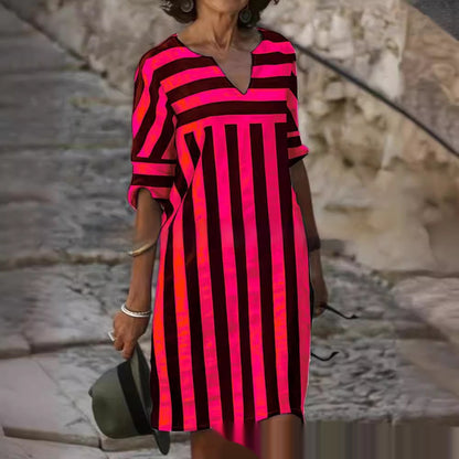 Digital Printing Stripe Bold Stripes Loose Dress