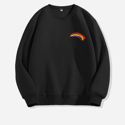 Langärmliger, einfarbiger Pullover mit Regenbogen-Druck für Damen