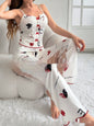 Printed Color Contrast Patchwork Pajamas Front Split Sling