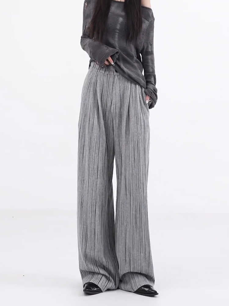 Stripe Thickening Casual Pants Pleated Mop Wide Leg Pants