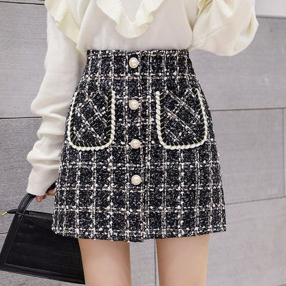 Women's High Waist Slimming Plaid Skirt