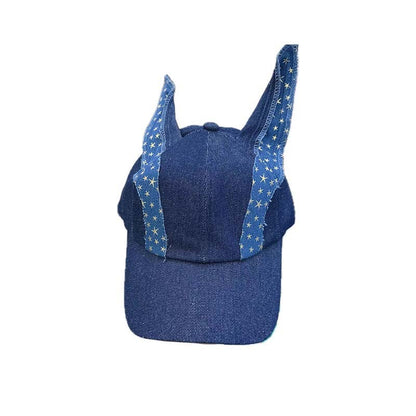 American Retro Denim Patch Ear Baseball Cap Waste Soil Style