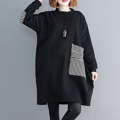 Striped Large Pocket Sweatshirt Slimming Long Sleeve Velvet Hoodie