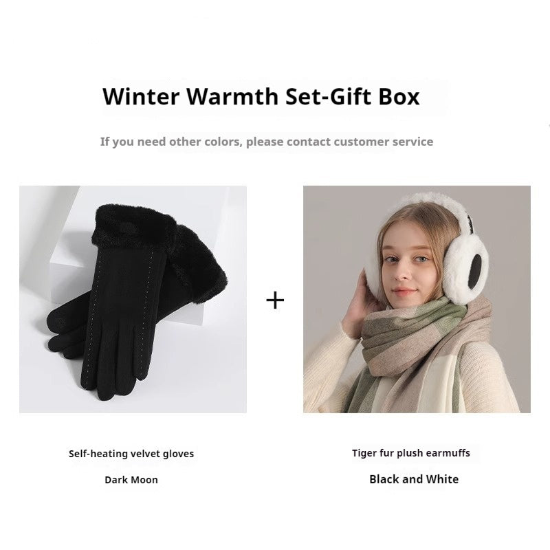 Cute Warm Plush Earmuff Scarf Gloves