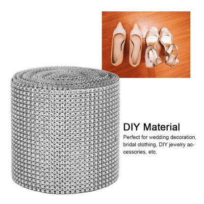 9m 24 Rows Electroplating Plastic Artificial Rhinestone Ribbon Mesh Wedding Clothing DecorationSilver